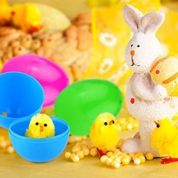 TUPARKA 36Pcs Easter Eggs with 36Pcs Easter Chicks Mini Fully Chenille Easter Chicks Easter Basket Stuffers for Easter Party Favors, Easter Egg Hunt（for Age 3+）