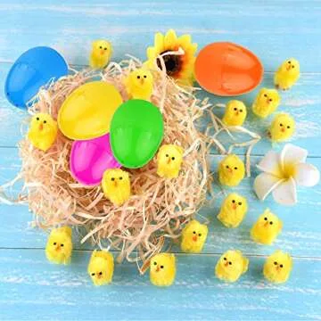 TUPARKA 36Pcs Easter Eggs with 36Pcs Easter Chicks Mini Fully Chenille Easter Chicks Easter Basket Stuffers for Easter Party Favors, Easter Egg Hunt（for Age 3+）