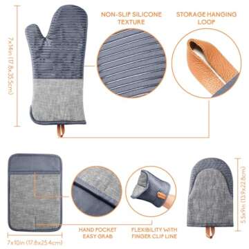 TIPTAP Kitchen Oven Mitts 4pcs Set- Non-Slip Cotton Oven Mitt & Pot Holders – Heat Resistant, Dura...