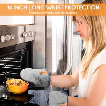 TIPTAP Kitchen Oven Mitts 4pcs Set- Non-Slip Cotton Oven Mitt & Pot Holders – Heat Resistant, Durable & Machine-Washable -One Long Mit, Two Mini Oven Mitts & One Pot Holder (Gray)
