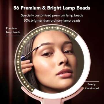 LitBear Travel Makeup Mirror with Lights, Rechargeable Double-Sided 10X/1X Magnifying Mirror, Portab...