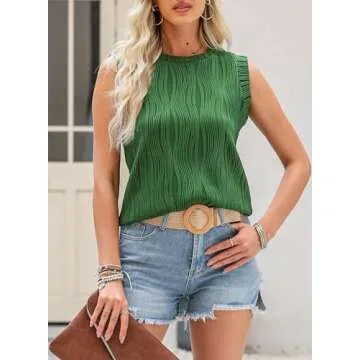 EVALESS Women's Sleeveless Wavy Tank Top for Summer