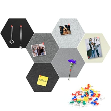 Tikea Hexagon Felt Bulletin Board, 6Pcs Large Pin Boards 11.8 x 10.2 x 0.5IN Self Adhesive Photos Me...