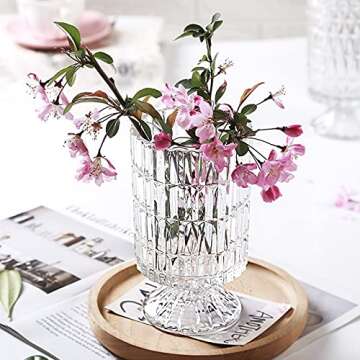 Glass Vase, Embossed Big Base Vase, Flower Vase Decorative for Home Office Wedding Holiday Party Celebrate. Hydroponic Green Plant Vase