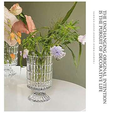 Glass Vase, Embossed Big Base Vase, Flower Vase Decorative for Home Office Wedding Holiday Party Celebrate. Hydroponic Green Plant Vase