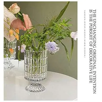 Glass Vase, Embossed Big Base Vase, Flower Vase Decorative for Home Office Wedding Holiday Party Celebrate. Hydroponic Green Plant Vase
