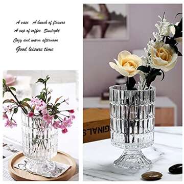 Glass Vase, Embossed Big Base Vase, Flower Vase Decorative for Home Office Wedding Holiday Party Celebrate. Hydroponic Green Plant Vase