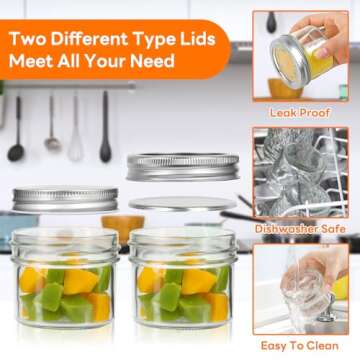 Small Mason Jars With Lids, 4 oz Mini Mason jars 8 Pack, Canning Jars With 8 Split-Type Lids And EXTRA 8 One Piece Lids For Dessert, Honey, DIY Candle