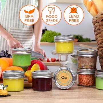 Small Mason Jars With Lids, 4 oz Mini Mason jars 8 Pack, Canning Jars With 8 Split-Type Lids And EXTRA 8 One Piece Lids For Dessert, Honey, DIY Candle