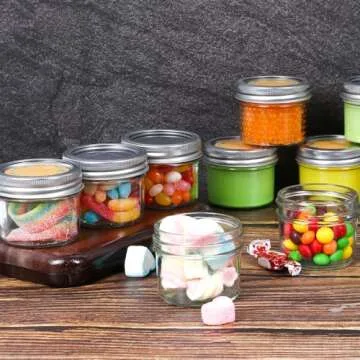 Small Mason Jars With Lids, 4 oz Mini Mason jars 8 Pack, Canning Jars With 8 Split-Type Lids And EXTRA 8 One Piece Lids For Dessert, Honey, DIY Candle