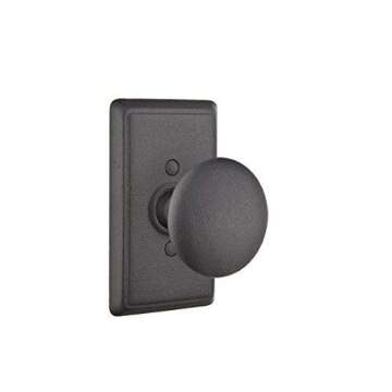 EMTEK #3 Wrought Steel Rosette Privacy Set with Matching Jamestown Knob - Available in 2 Finishes - 7203JFBS - Flat Black Steel (FBS)