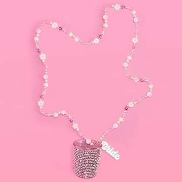 xo, Fetti Shot Glass Bride Beaded Necklace - 2 oz | Bachelorette Party Decorations, Rhinestone Bride Party Favors, Cute Bridesmaid Gift