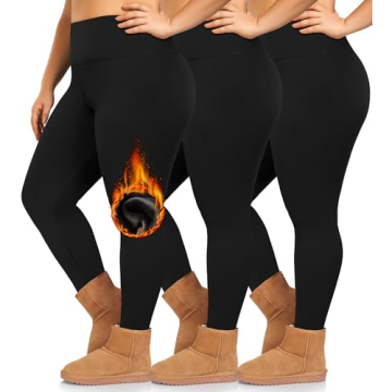 yeuG 3 Pack Women's Plus Size Fleece Lined Leggings-1X-4X High Waist Tummy Control Thermal Warm Wint...