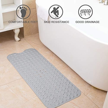 Non-Slip TreeBud Bathtub Mat 39 x 16 Inch Durable Gray