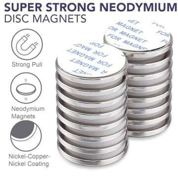 Super Strong Neodymium Disc Magnets with Double-sided Adhesive, Powerful Permanent Rare Earth Magnet...