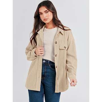 ANRABESS Womens Corduroy Shacket Button Down Shirts Oversized Long Sleeve Casual Cardigan Jacket 202...