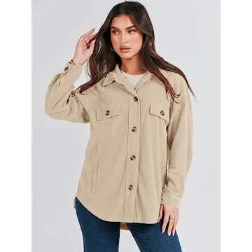 ANRABESS Womens Corduroy Shacket Button Down Shirts Oversized Long Sleeve Casual Cardigan Jacket 2025 Fall Fashion Clothes