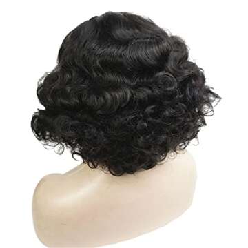 Aimole Short Wavy Wigs Women's Vintage Flapper Wig 1920s Cosplay Halloween Party Daily Everyday Hair(1B Natural Black)