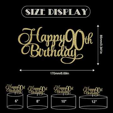 Happy 90th Birthday Cake Topper - Glittering Gold Celebration