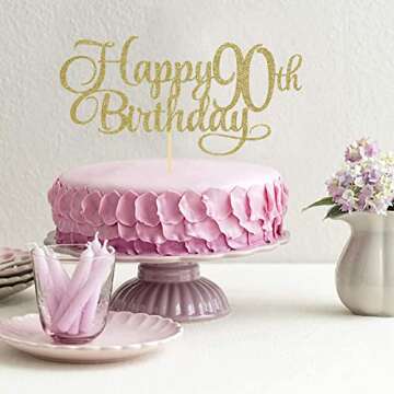 Happy 90th Birthday Cake Topper - Glittering Celebration