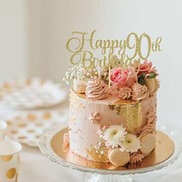 Happy 90th Birthday Cake Topper - Glittering Celebration