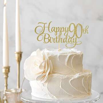 Happy 90th Birthday Cake Topper - Glittering Celebration