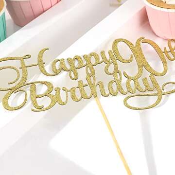 Happy 90th Birthday Cake Topper - Glittering Celebration