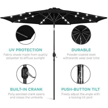 10ft Solar LED Lighted Patio Umbrella with Tilt Adjustment