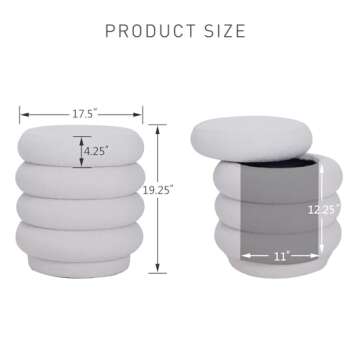 ZOMGE HUZZ 17.5'' Round Ottoman Foot Stool Fabric Storage Footrest Vanity Stool Chair, Modern Sherpa...