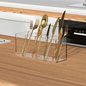 HELPLEX Acrylic Pen Holder 2 Pack, 4 Compartments Clear Pencil Holder for Desk, Acrylic Desk Organizer, Stationery Storage Box, Cosmetic Brush Storage Box, Vanity Storage Box