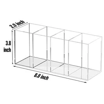 HELPLEX Acrylic Pen Holder 2 Pack, 4 Compartments Clear Pencil Holder for Desk, Acrylic Desk Organizer, Stationery Storage Box, Cosmetic Brush Storage Box, Vanity Storage Box