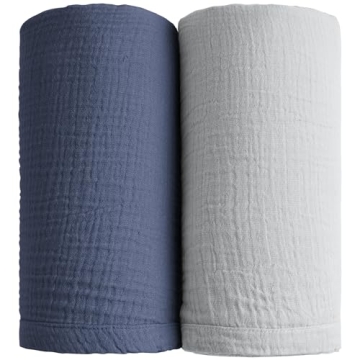 Konssy Muslin Swaddle Blankets for Boys Girls, 2 Pack Receiving Baby Blanket Large 47 x 47 inches, S...