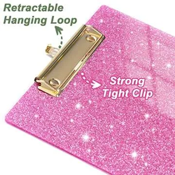 Rimilak Acrylic Glitter Clipboards, Sparkly Board with Low Profile Gold Clip, Designed for Classroom School and Office Use, A4 Letter Size 9 x 12.5 in, Pink