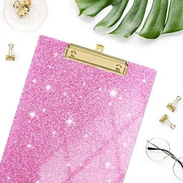 Rimilak Acrylic Glitter Clipboards, Sparkly Board with Low Profile Gold Clip, Designed for Classroom School and Office Use, A4 Letter Size 9 x 12.5 in, Pink