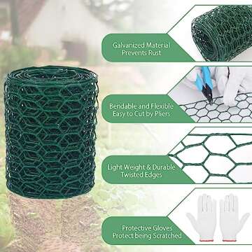 Floral Chicken Wire for Craft,4 x 118 Inch Lightweight Galvanized Hexagonal Chicken Wire Netting, 2mm Thickness Chicken Wire Fence for Garden Poultry, Chicken Wire Mesh with Gloves, Wire Ties, Plier