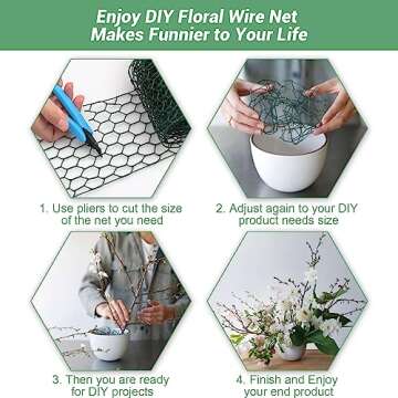 Floral Chicken Wire for Craft,4 x 118 Inch Lightweight Galvanized Hexagonal Chicken Wire Netting, 2mm Thickness Chicken Wire Fence for Garden Poultry, Chicken Wire Mesh with Gloves, Wire Ties, Plier