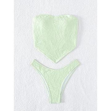 Stylish WDIRARA Strapless Mint Green Bikini Swimsuit
