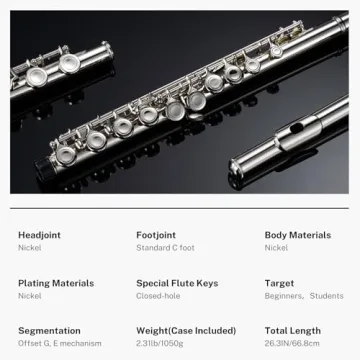 Quality POGOLAB Nickel Plated Flute for Beginners & Players