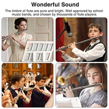 Quality POGOLAB Nickel Plated Flute for Beginners & Players