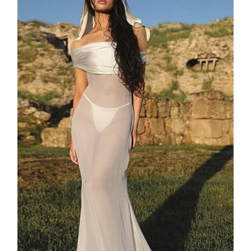 Sexy See Through Mesh Patchwork Maxi Dress for Women