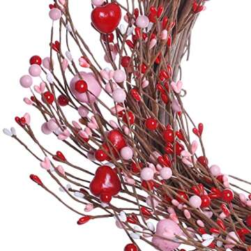 J'FLORU Valentine’s Day Wreaths for Front Door 20 Inch Valentine’s Day Wreath Valentines Wreath with Cute Hearts and Berries Valentine’s Day Gifts Anniversary Wedding Decorations (Red/Pink)