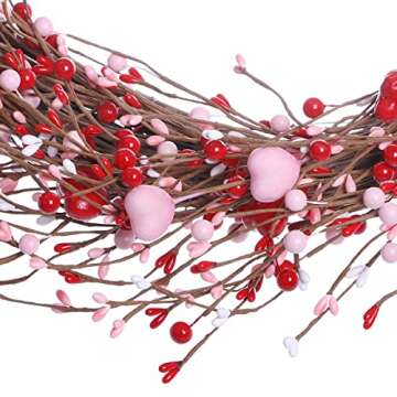 J'FLORU Valentine’s Day Wreaths for Front Door 20 Inch Valentine’s Day Wreath Valentines Wreath with Cute Hearts and Berries Valentine’s Day Gifts Anniversary Wedding Decorations (Red/Pink)