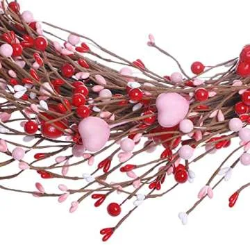 J'FLORU Valentine’s Day Wreaths for Front Door 20 Inch Valentine’s Day Wreath Valentines Wreath with Cute Hearts and Berries Valentine’s Day Gifts Anniversary Wedding Decorations (Red/Pink)