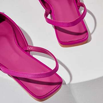 PUONILCA Women Pointed Toe Flats Slingback Mules Rhinestone Backless Silk Satin Casual Dress Sandals Rose Red