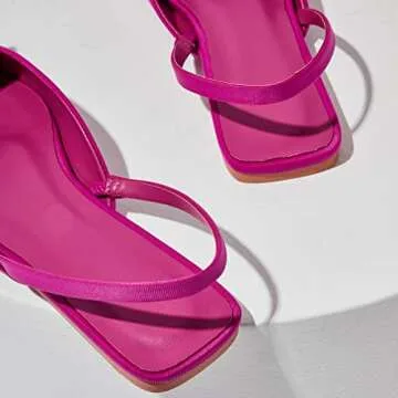 PUONILCA Women Pointed Toe Flats Slingback Mules Rhinestone Backless Silk Satin Casual Dress Sandals Rose Red