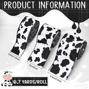 3 Rolls 20 Yards Cow Print Ribbon Wired Edge Burlap White Black Craft Ribbon Cow Spot Pattern Wrapping Ribbons Animal Print Ribbon for Cow Theme Party Favor Christmas Wreath Bow DIY Craft Decoration