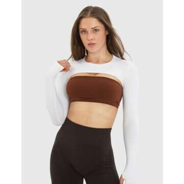 NEWVISISTER NVS Women Long Sleeve Bolero Open Front Workout Cropped Shirts Yoga Sports Shrug, White, Small