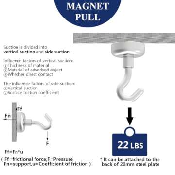 MHDMAG Magnetic Hooks Refrigerator, Cruise Ship Accessories,22 LBS Super Magnets with Neodymium Rare Earth for Hanging, Door Holder, Keys, Home, Office, Refrigerators, BBQ, Pack of 10