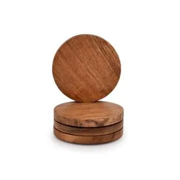 Samhita Acacia Wood Round Coasters Protection Tabletop,Countertop and Surfaces from Water Marks or D...