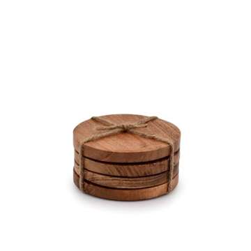 Samhita Acacia Wood Round Coasters Protection Tabletop,Countertop and Surfaces from Water Marks or Damage | Home & Office Decor | Housewarming Gift (Set of 4) (4" x 4" X 0.5")
